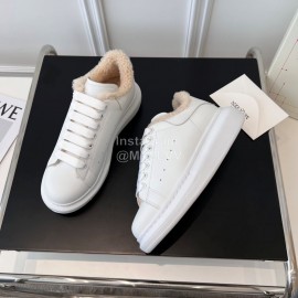 Alexandermcqueen Leather Wool Lace Up Sneakers For Men And Women Beige