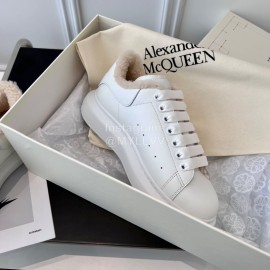 Alexandermcqueen Leather Wool Lace Up Sneakers For Men And Women Beige