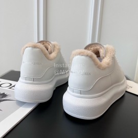 Alexandermcqueen Leather Wool Lace Up Sneakers For Men And Women Beige