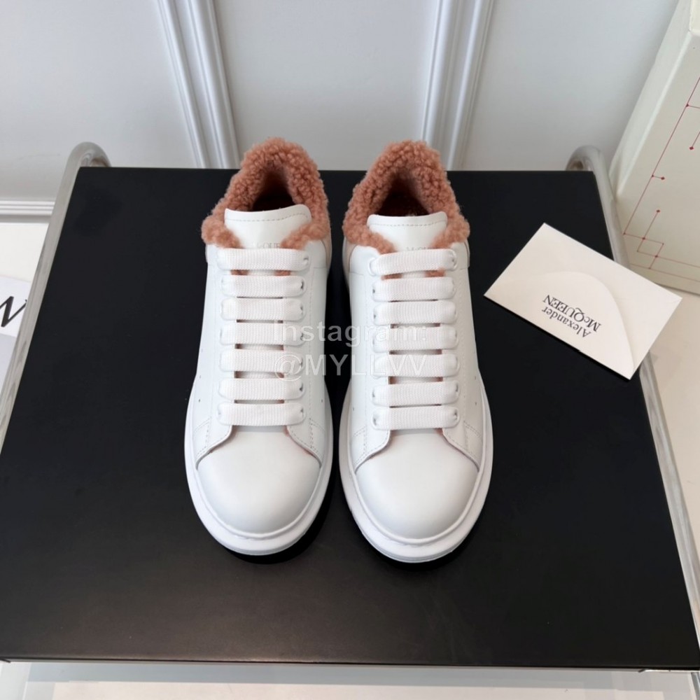 Alexandermcqueen Leather Wool Lace Up Sneakers For Men And Women Brown