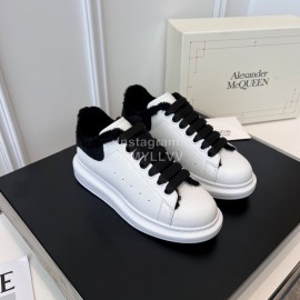 Alexandermcqueen Leather Wool Lace Up Sneakers For Men And Women Black