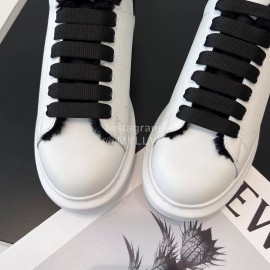 Alexandermcqueen Leather Wool Lace Up Sneakers For Men And Women Black