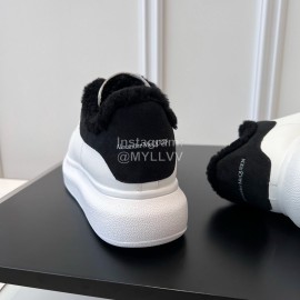 Alexandermcqueen Leather Wool Lace Up Sneakers For Men And Women Black