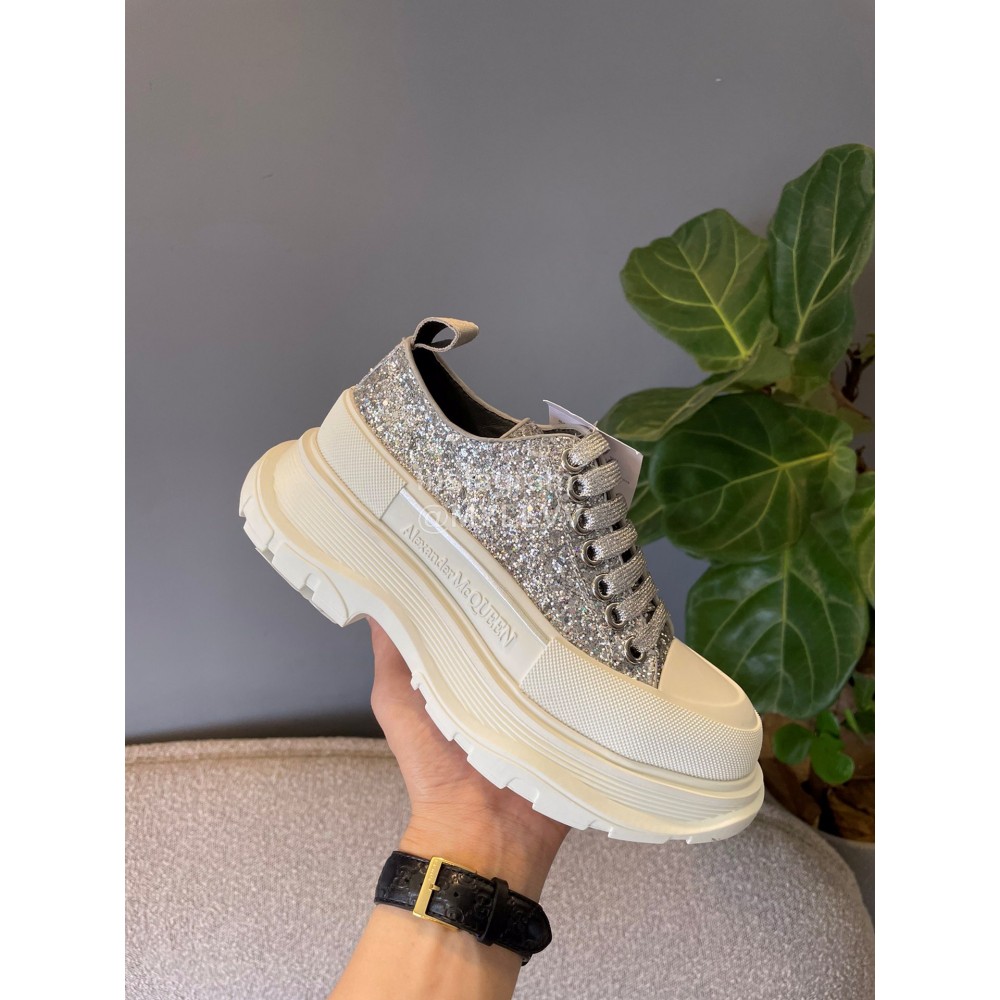 Alexandermcqueen Thick Soles Canvas Shoes For Men And Women Silver