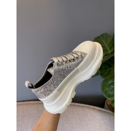Alexandermcqueen Thick Soles Canvas Shoes For Men And Women Silver