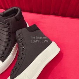 Alexandermcqueen Classic Thick Soled High Top Canvas Shoes For Men And Women Black