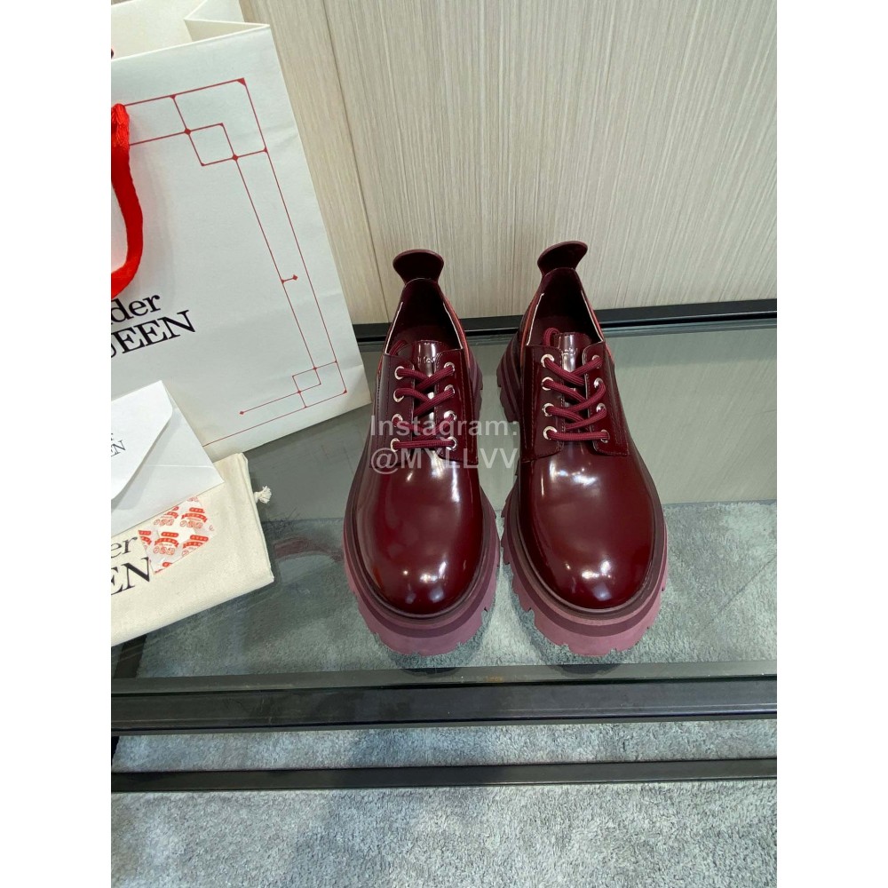 Alexandermcqueen Vintage Cowhide Lace Up Shoes For Women Wine Red