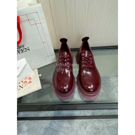 Alexandermcqueen Vintage Cowhide Lace Up Shoes For Women Wine Red