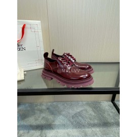 Alexandermcqueen Vintage Cowhide Lace Up Shoes For Women Wine Red