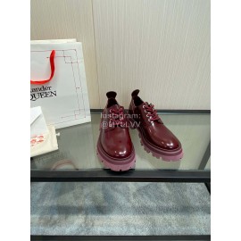 Alexandermcqueen Vintage Cowhide Lace Up Shoes For Women Wine Red