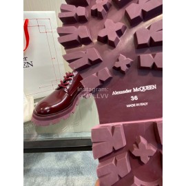 Alexandermcqueen Vintage Cowhide Lace Up Shoes For Women Wine Red