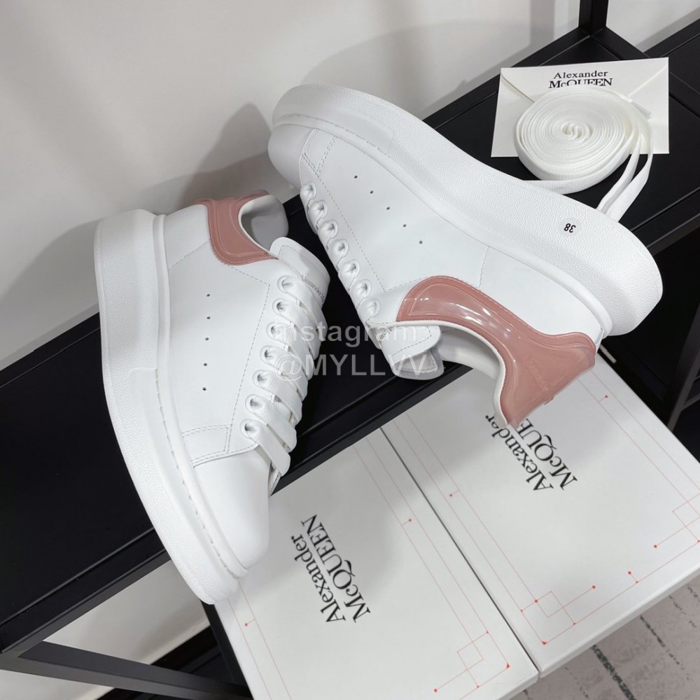 Alexandermcqueen Leather Lace Up Casual Sneakers For Men And Women Pink