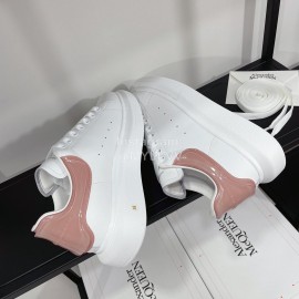 Alexandermcqueen Leather Lace Up Casual Sneakers For Men And Women Pink