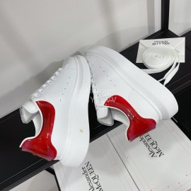 Alexandermcqueen Leather Lace Up Casual Sneakers For Men And Women Red