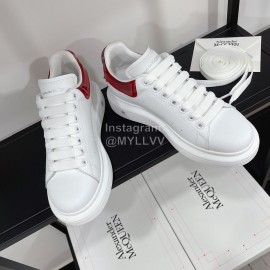 Alexandermcqueen Leather Lace Up Casual Sneakers For Men And Women Red