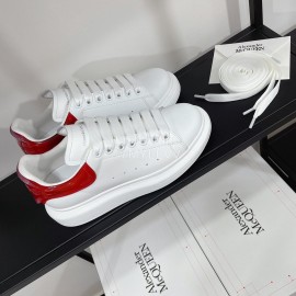 Alexandermcqueen Leather Lace Up Casual Sneakers For Men And Women Red