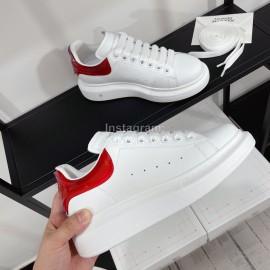 Alexandermcqueen Leather Lace Up Casual Sneakers For Men And Women Red