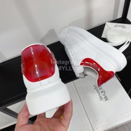 Alexandermcqueen Leather Lace Up Casual Sneakers For Men And Women Red