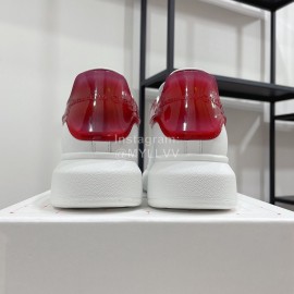 Alexandermcqueen Leather Lace Up Casual Sneakers For Men And Women Red