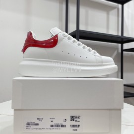 Alexandermcqueen Leather Lace Up Casual Sneakers For Men And Women Red