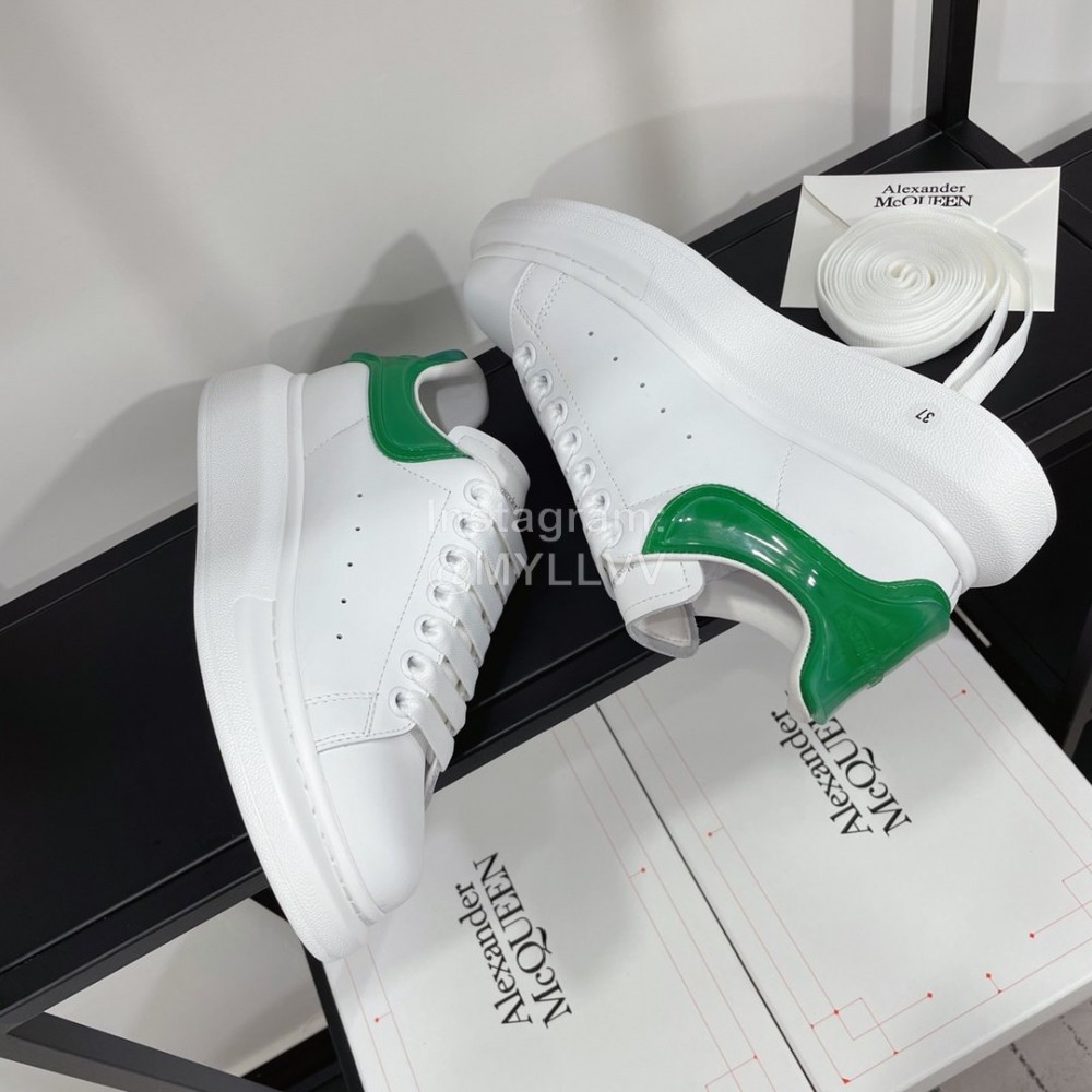 Alexandermcqueen Leather Lace Up Casual Sneakers For Men And Women Green