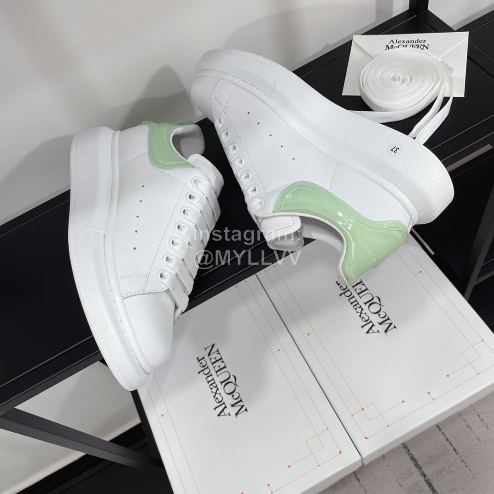 Alexandermcqueen Leather Lace Up Casual Sneakers Green For Men And Women
