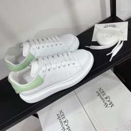 Alexandermcqueen Leather Lace Up Casual Sneakers Green For Men And Women