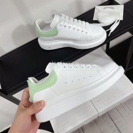 Alexandermcqueen Leather Lace Up Casual Sneakers Green For Men And Women