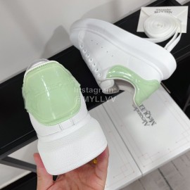 Alexandermcqueen Leather Lace Up Casual Sneakers Green For Men And Women