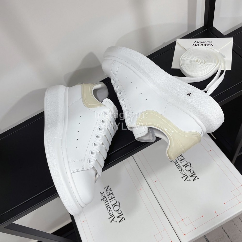 Alexandermcqueen Leather Lace Up Casual Sneakers For Men And Women Beige