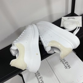 Alexandermcqueen Leather Lace Up Casual Sneakers For Men And Women Beige