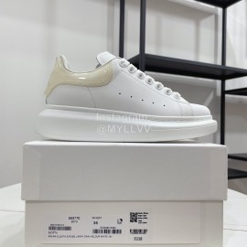 Alexandermcqueen Leather Lace Up Casual Sneakers For Men And Women Beige