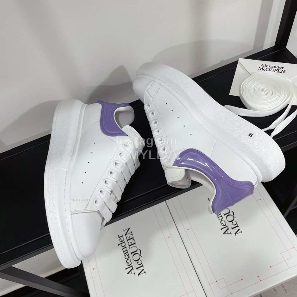 Alexandermcqueen Leather Lace Up Casual Sneakers For Men And Women Purple