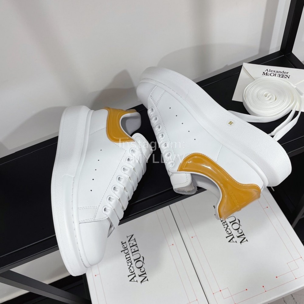 Alexandermcqueen Leather Lace Up Casual Sneakers For Men And Women Tan