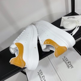 Alexandermcqueen Leather Lace Up Casual Sneakers For Men And Women Tan