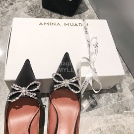 Amina Muaddi Autumn Winter New Diamond Bow Silk High Heels For Women Black