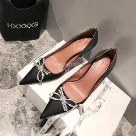 Amina Muaddi Autumn Winter New Diamond Bow Silk High Heels For Women Black