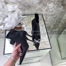 Amina Muaddi Autumn Winter New Diamond Bow Silk High Heeled Boots For Women Black