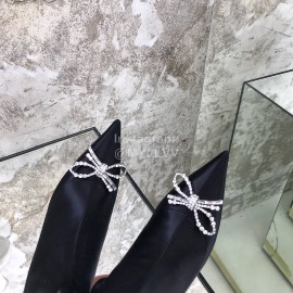Amina Muaddi Autumn Winter New Diamond Bow Silk High Heeled Boots For Women Black