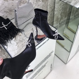 Amina Muaddi Autumn Winter New Diamond Bow Silk High Heeled Boots For Women Black