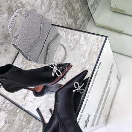Amina Muaddi Autumn Winter New Diamond Bow Silk High Heeled Boots For Women Black