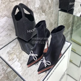Amina Muaddi Autumn Winter New Diamond Bow Silk High Heeled Boots For Women Black
