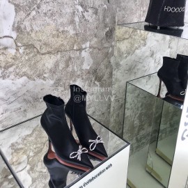 Amina Muaddi Autumn Winter New Diamond Bow Silk High Heeled Boots For Women Black