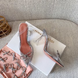 Amina Muaddi Bling Bling Silver Bow Buckle High Heel Sandals For Women 