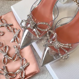 Amina Muaddi Bling Bling Silver Bow Buckle High Heel Sandals For Women 