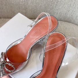 Amina Muaddi Bling Bling Silver Bow Buckle High Heel Sandals For Women 