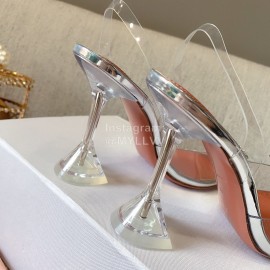 Amina Muaddi Bling Bling Silver Bow Buckle High Heel Sandals For Women 