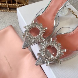 Amina Muaddi Bling Bling Silver Diamond Buckle High Heel Sandals For Women 