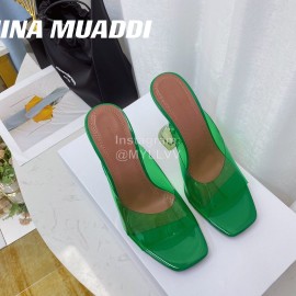 Amina Muaddi Sheepskin High Heeled Slippers For Women Green
