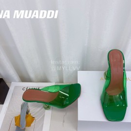 Amina Muaddi Sheepskin High Heeled Slippers For Women Green